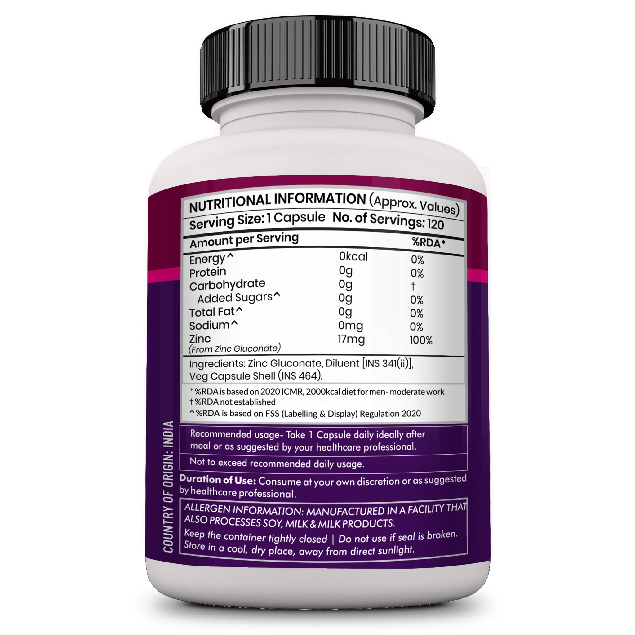Zinc Gluconate 17 mg -120 caps - Image 3