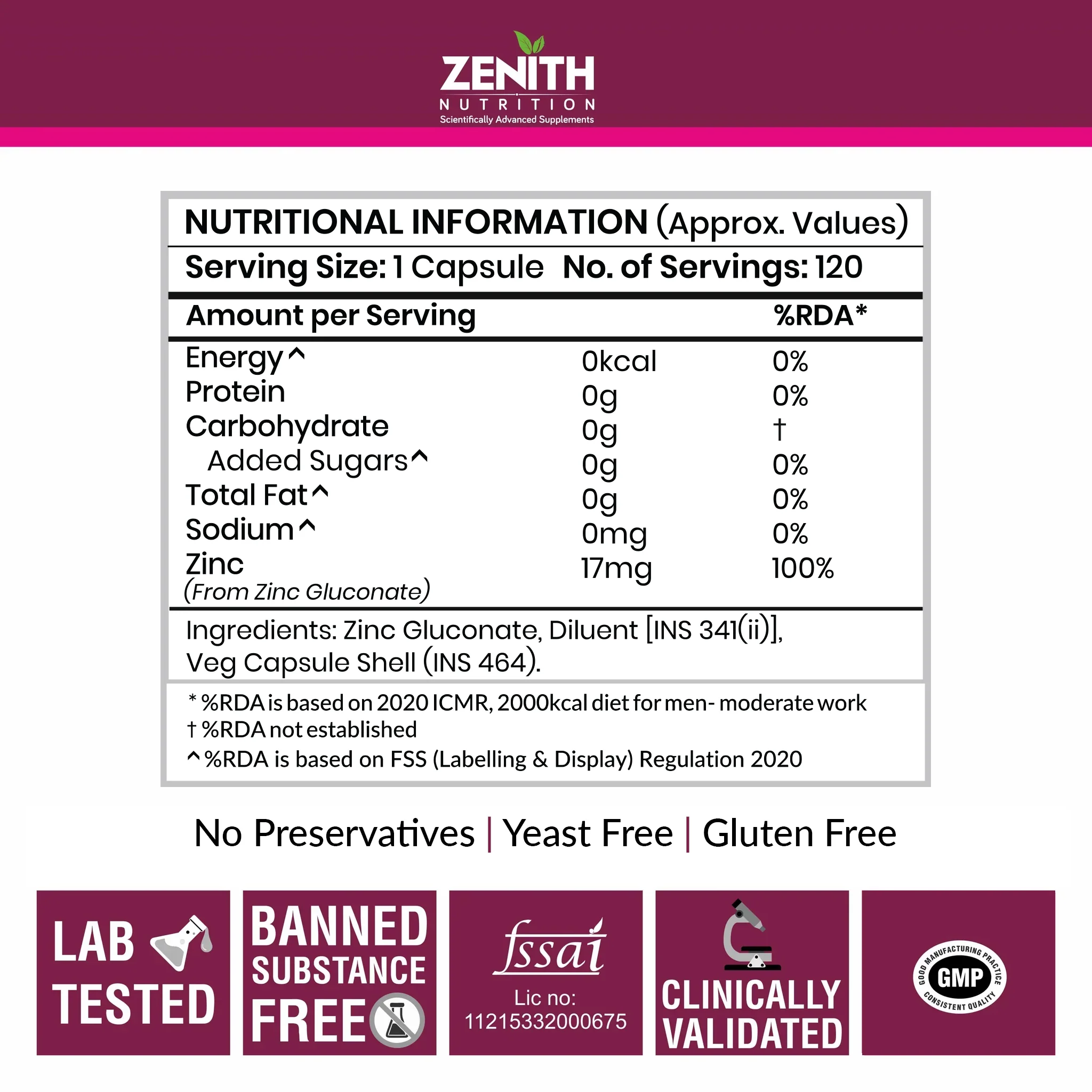 Zinc Gluconate 17 mg -120 caps - Image 4