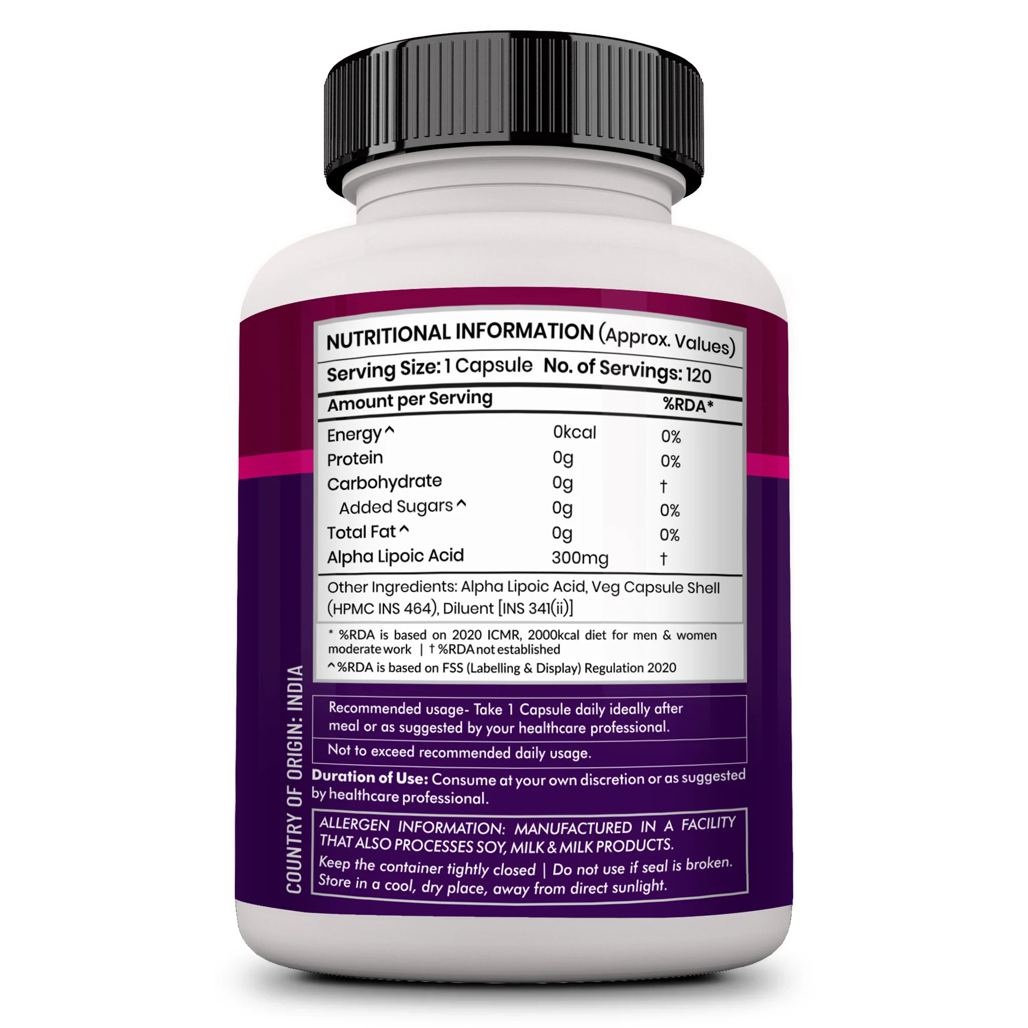 Alpha Lipoic Acid 300mg - 120 Veg caps - Image 4
