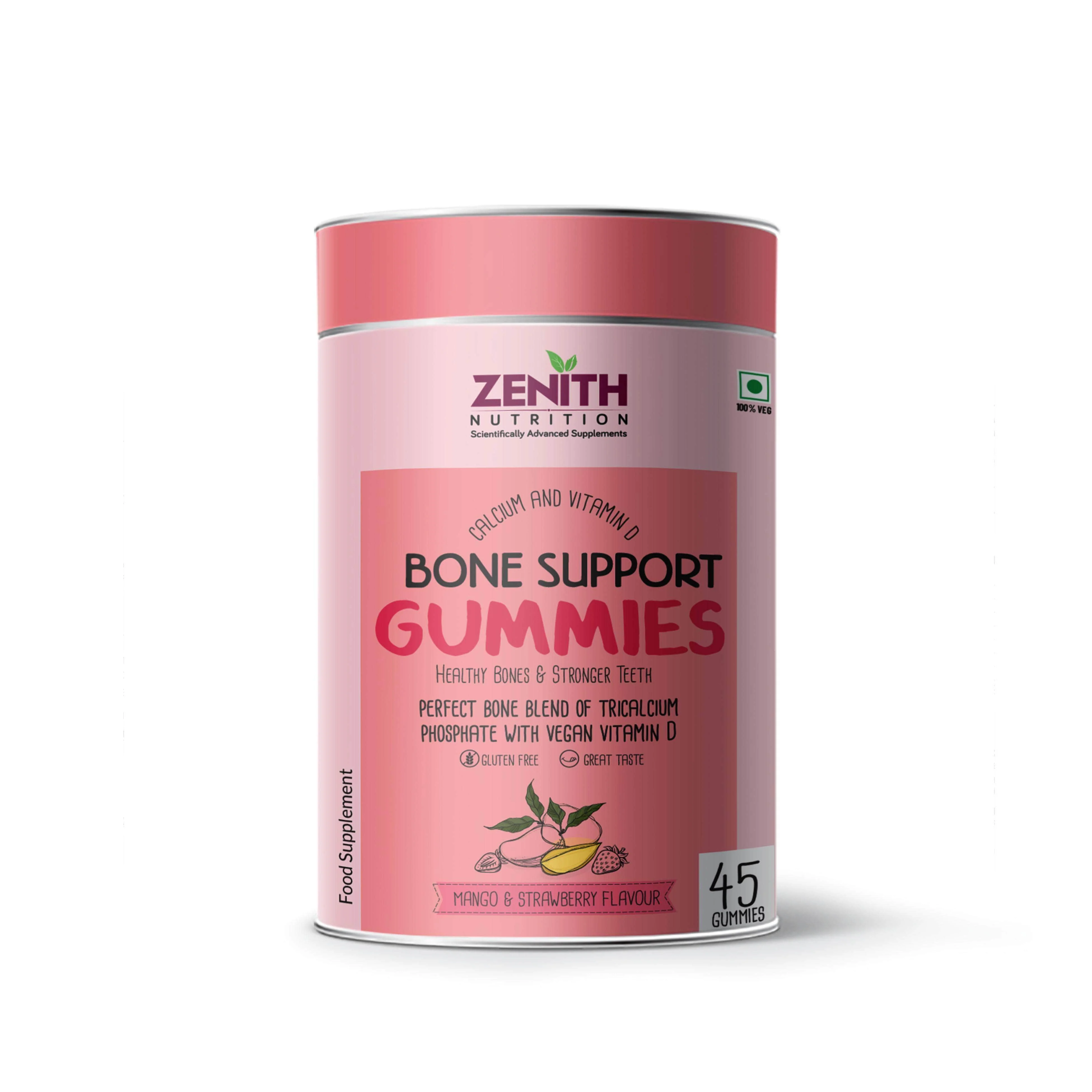Zenith Nutrition Calcium & Vitamin D Bone Support Gummies - 45 counts | Perfect Blend of Tricalcium Phosphate With Vegan Vitamin D | Chewable | Improves Bone Strength