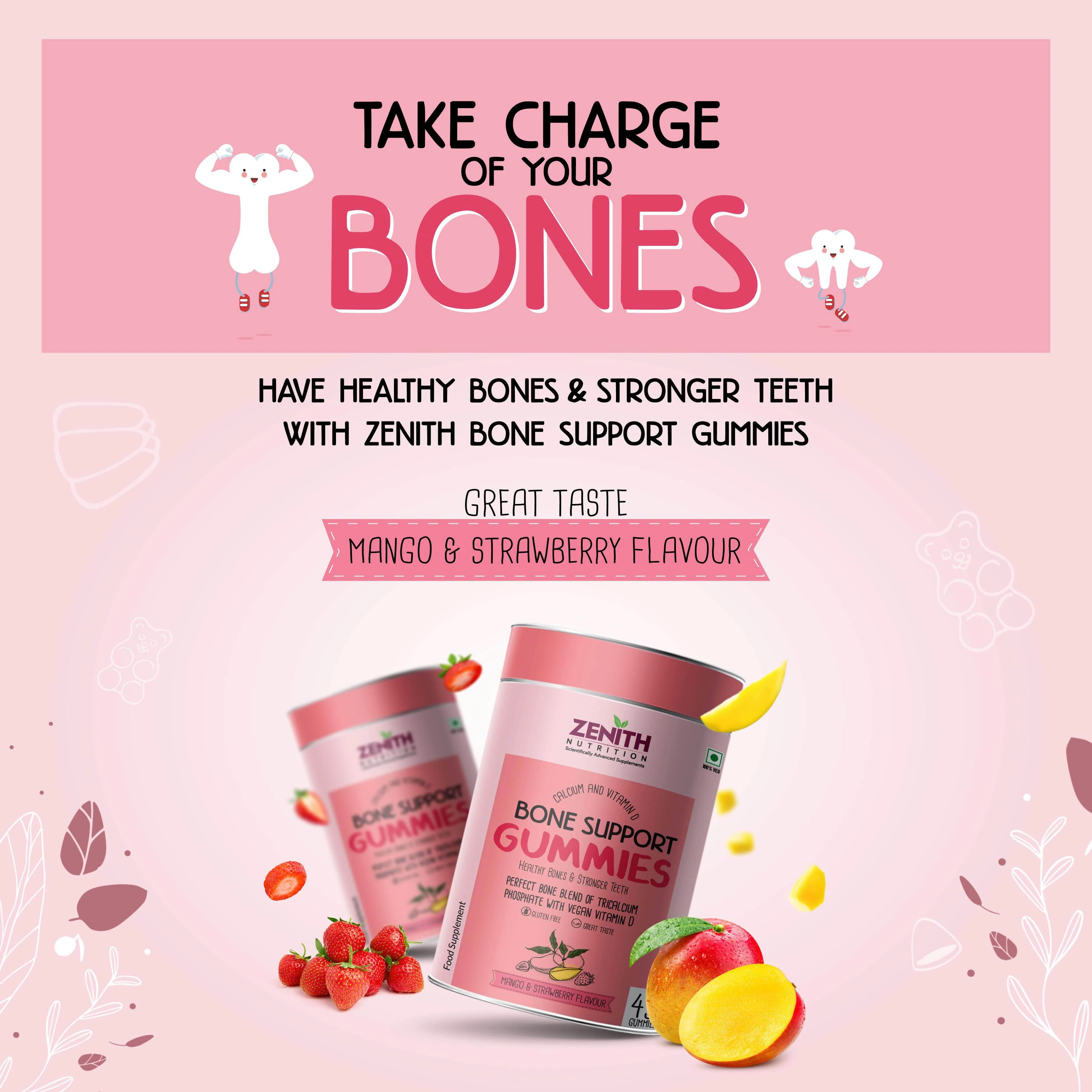 Zenith Nutrition Calcium & Vitamin D Bone Support Gummies - 45 counts | Perfect Blend of Tricalcium Phosphate With Vegan Vitamin D | Chewable | Improves Bone Strength - Image 3