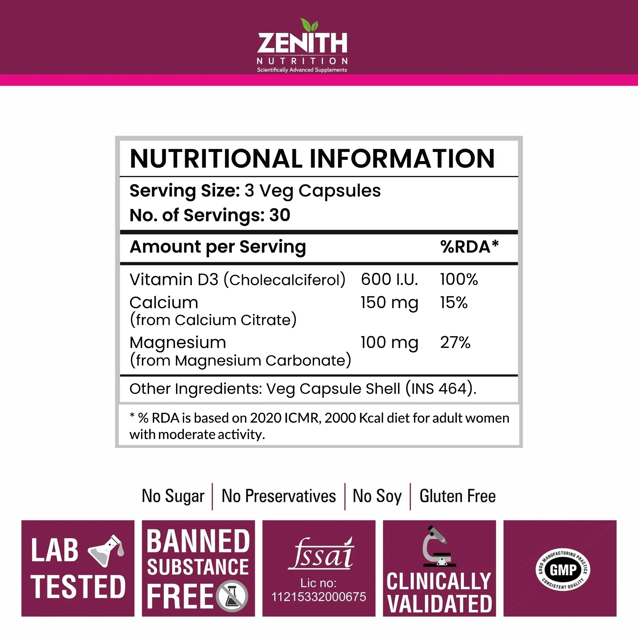 Calcium Magnesium & Vitamin D - 90 Veg caps - Image 4