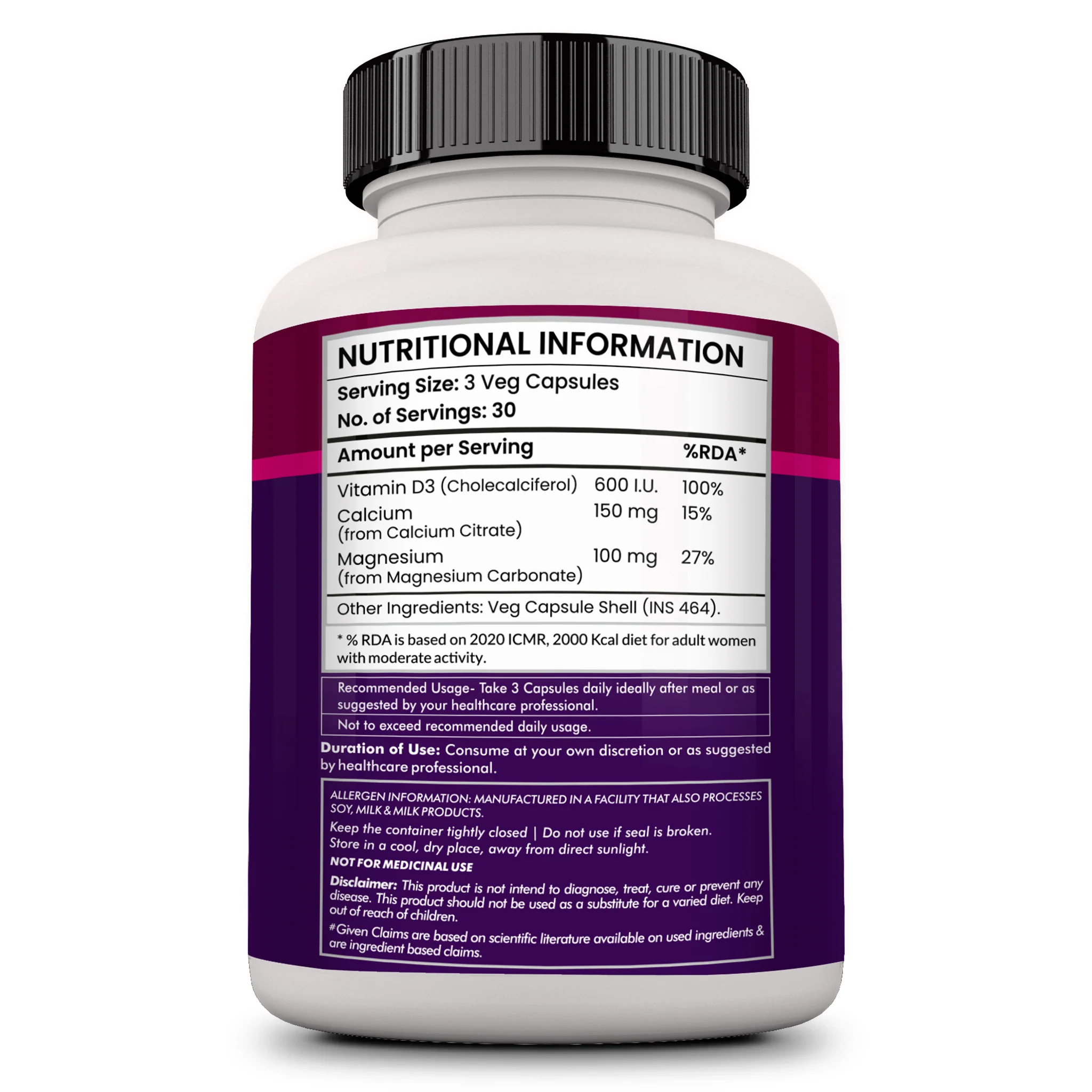 Calcium Magnesium & Vitamin D - 90 Veg caps - Image 6