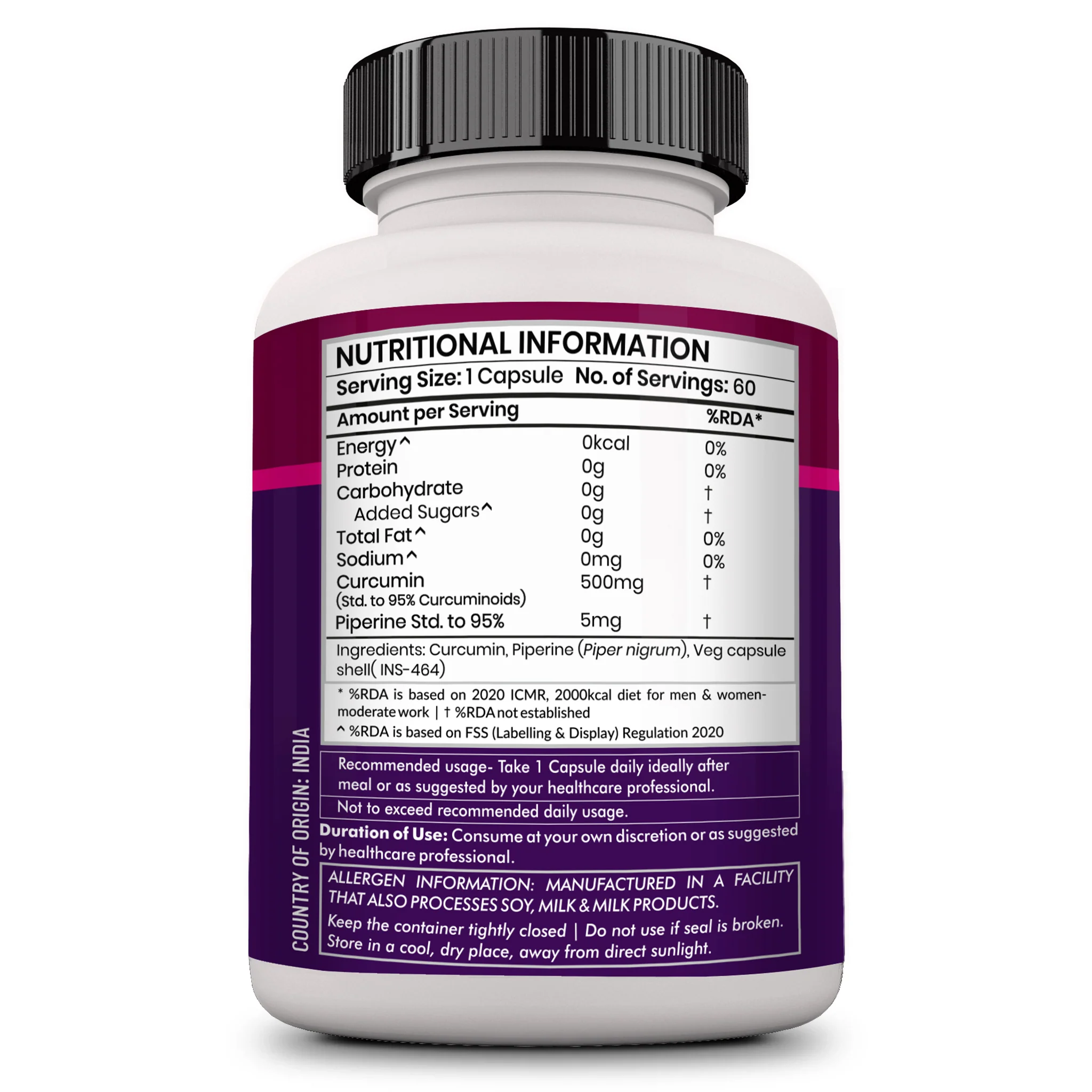 Buy Curcumin Plus with Piperine 500mg - 60 Capsules - Image 3