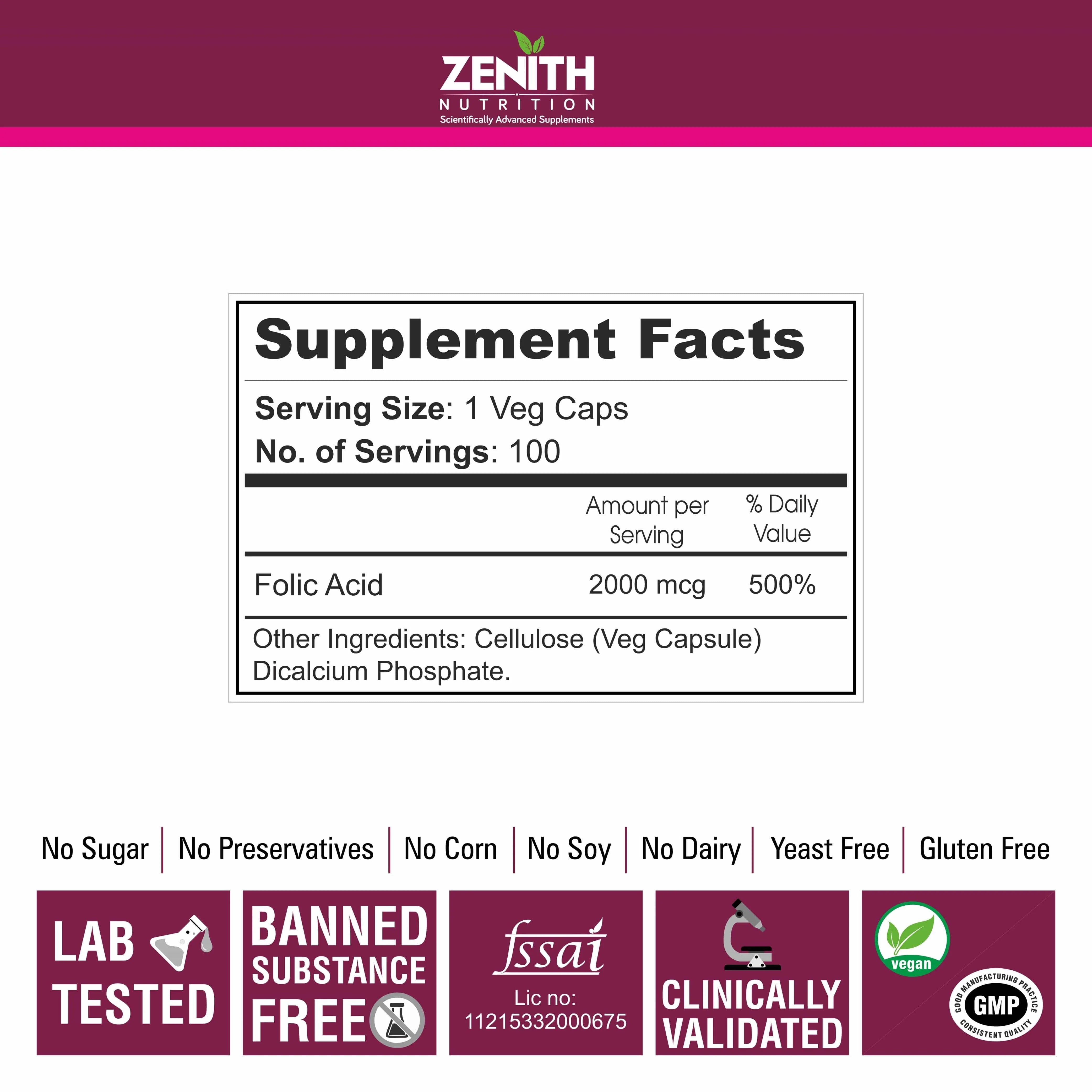 Folic Acid 2mg - 100 Veg caps - Image 5