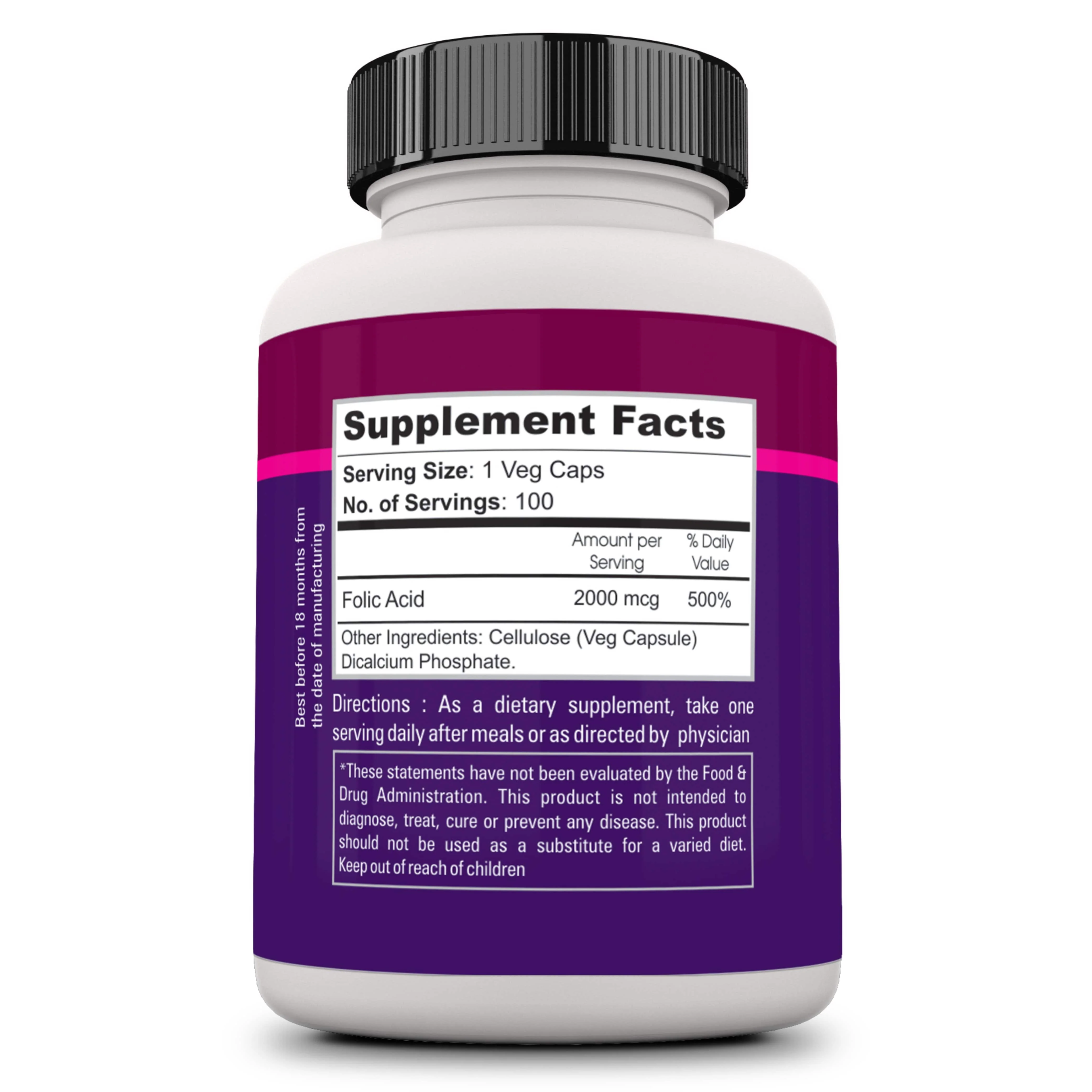 Folic Acid 2mg - 100 Veg caps - Image 6