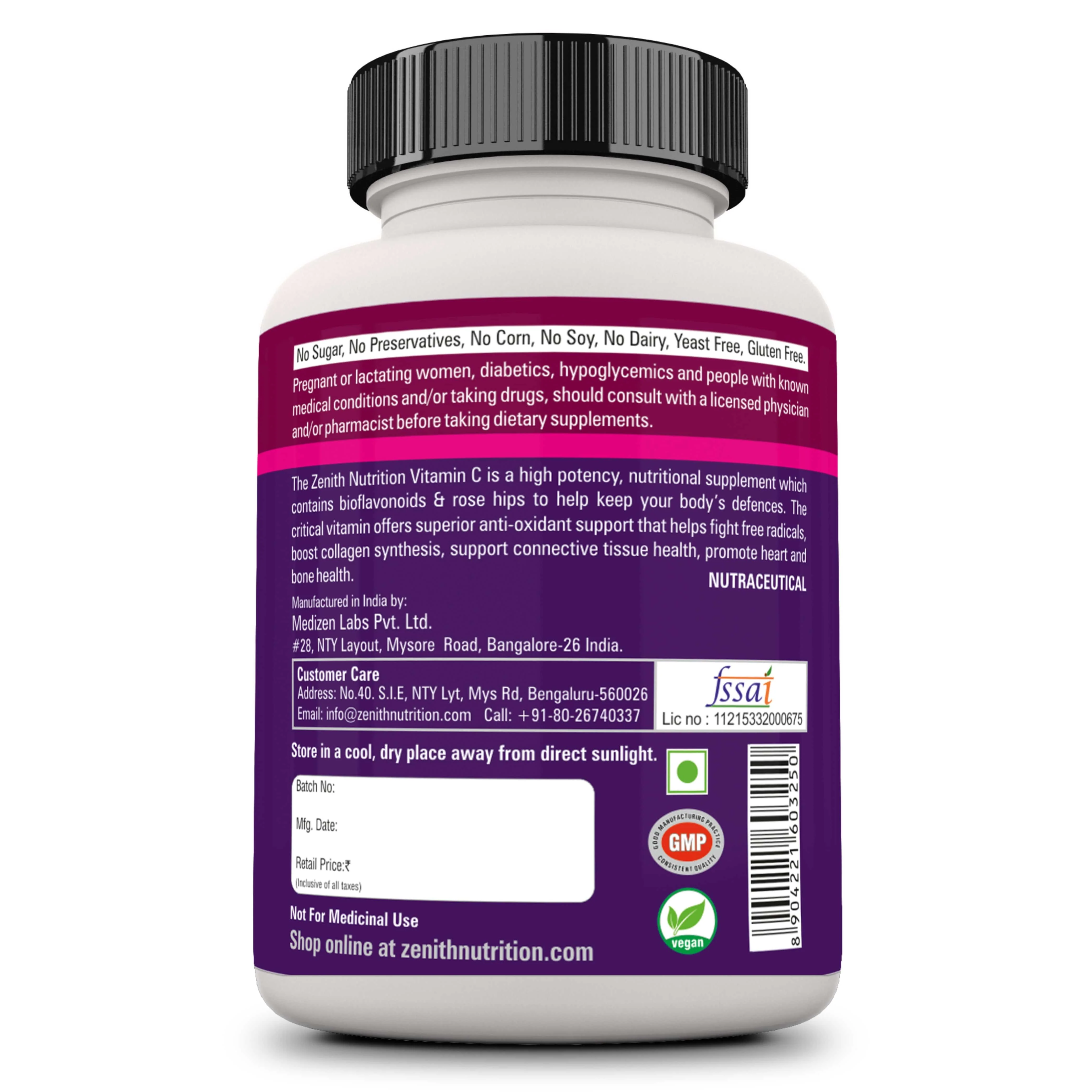 Vitamin C with Rosehips & Citrus Bioflavonoids, 500mg - 60 Veg caps - Image 3