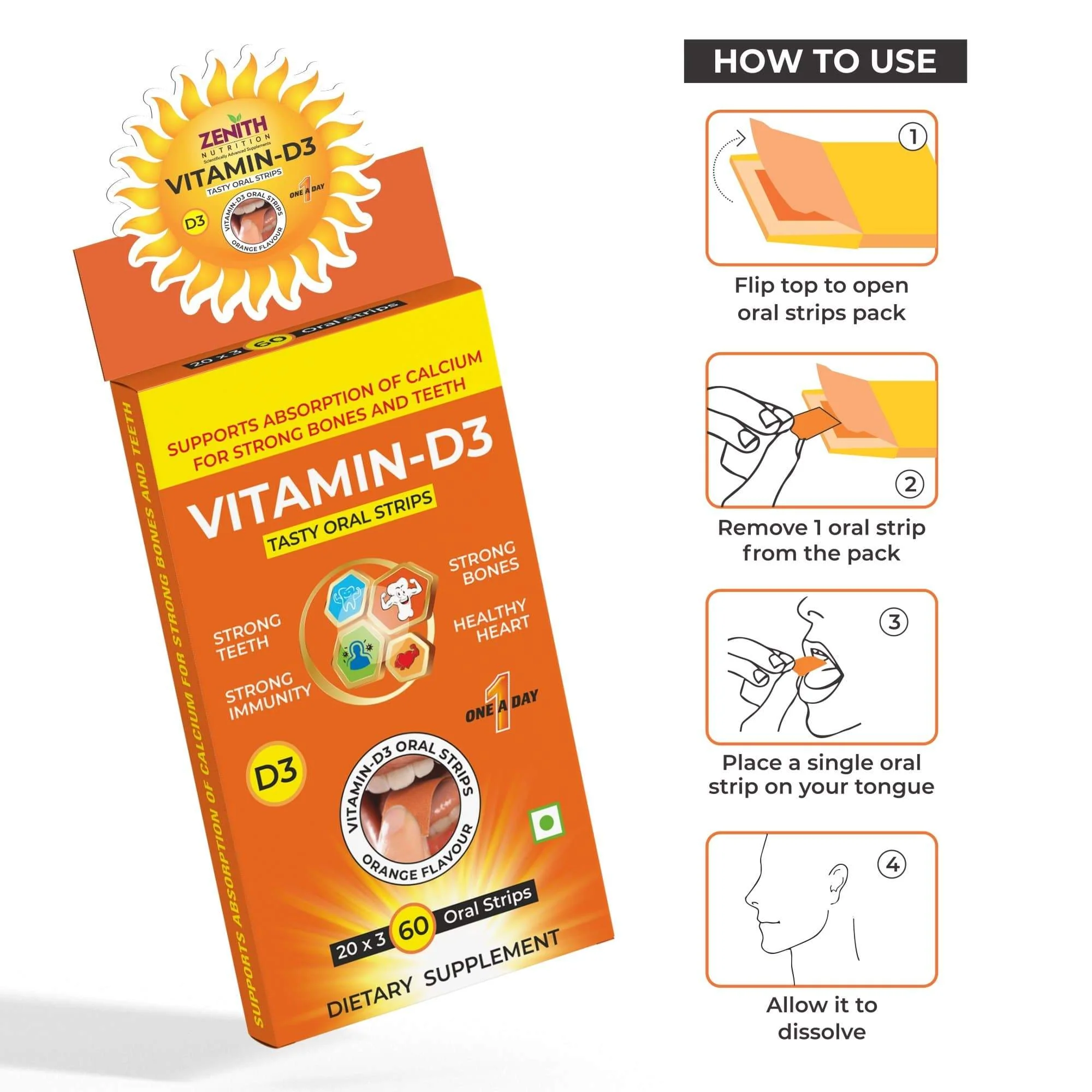 Vitamin D3 Tasty Oral Strips online in India 400 I.U. - Image 3