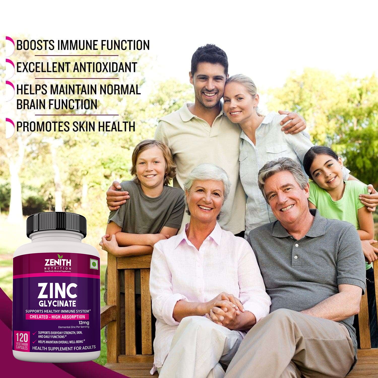 Zenith Nutrition Zinc Glycinate 12 mg 120 caps - Image 5