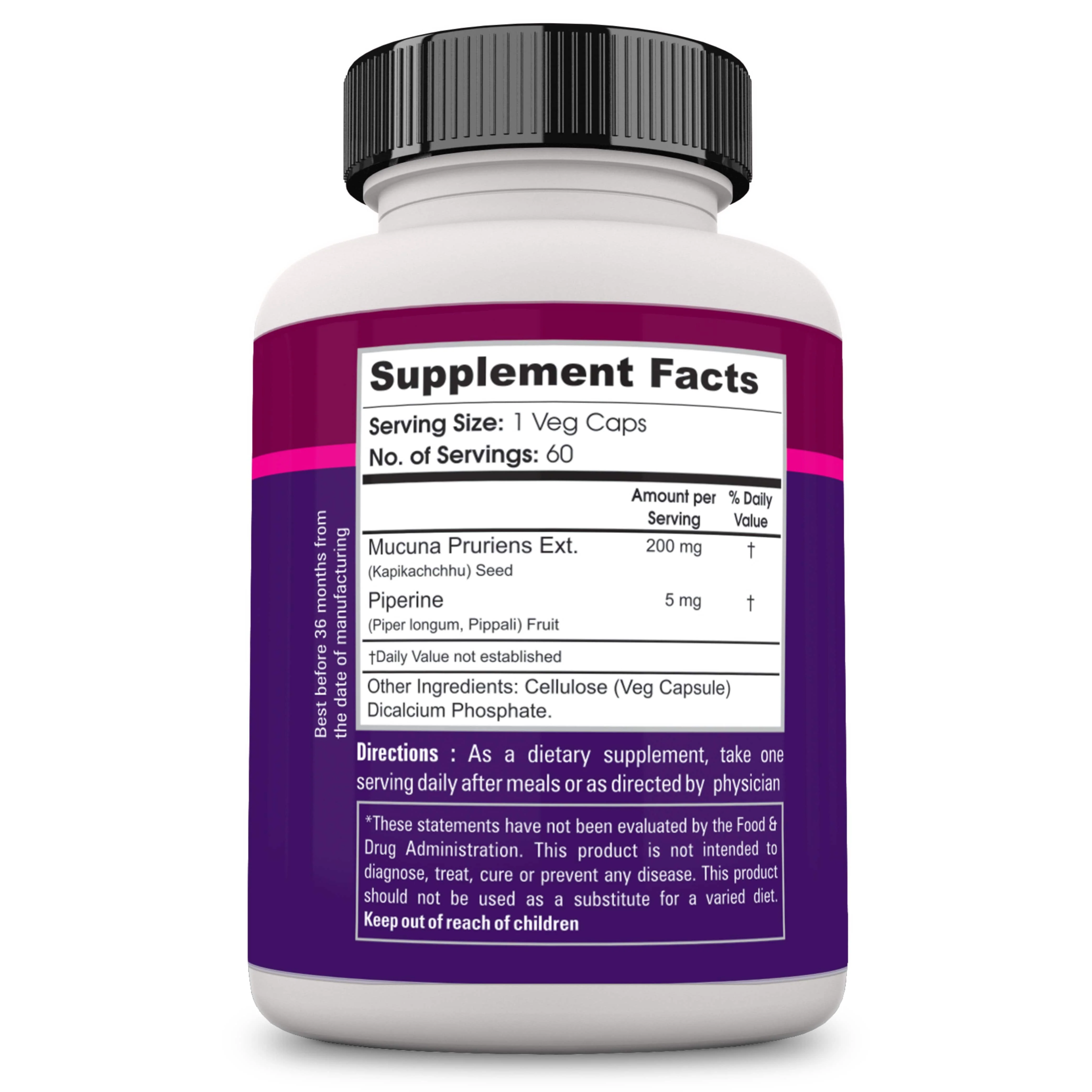 Mucuna Pruriens Ext with Piperine 200mg - 60 Veg caps - Image 4