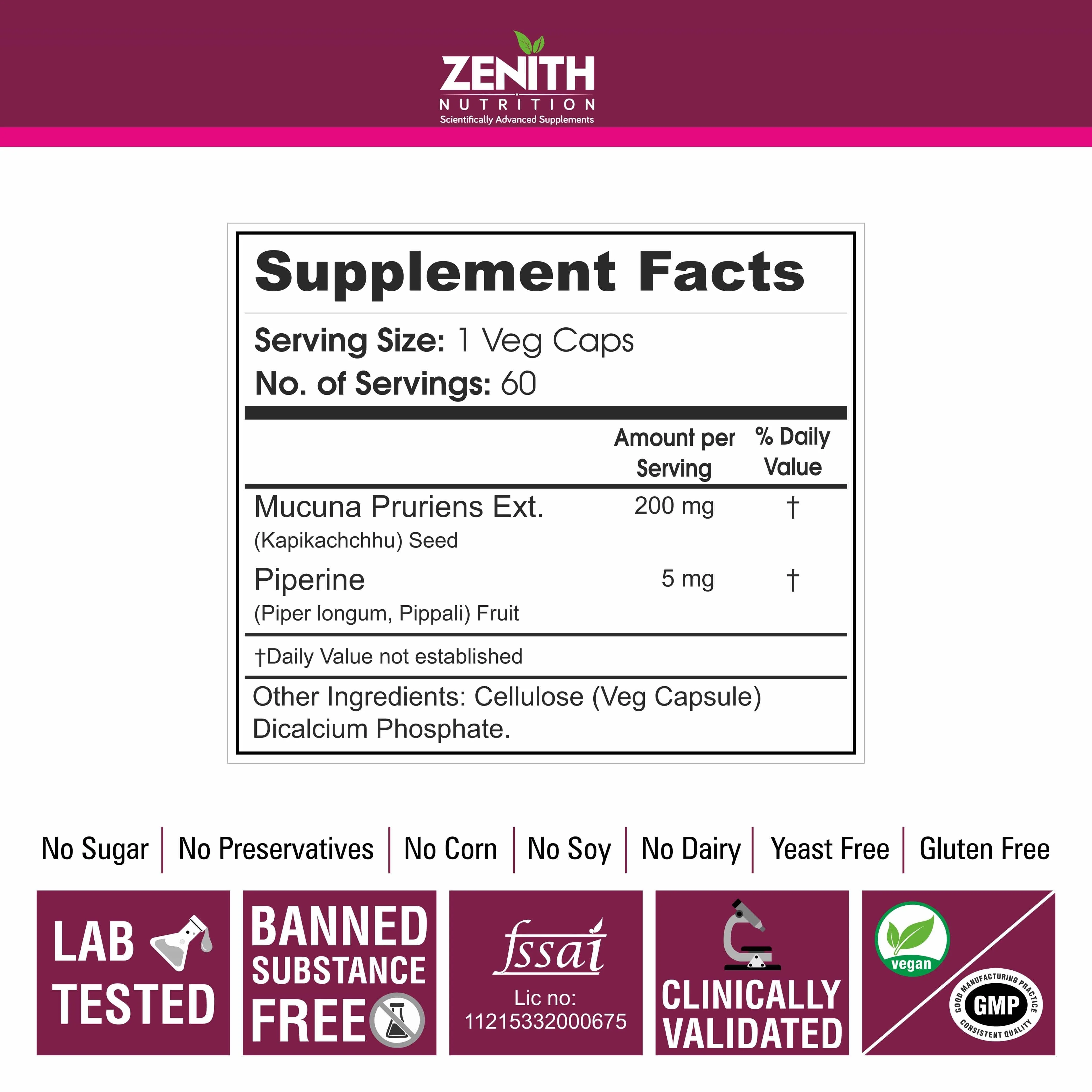 Mucuna Pruriens Ext with Piperine 200mg - 60 Veg caps - Image 6