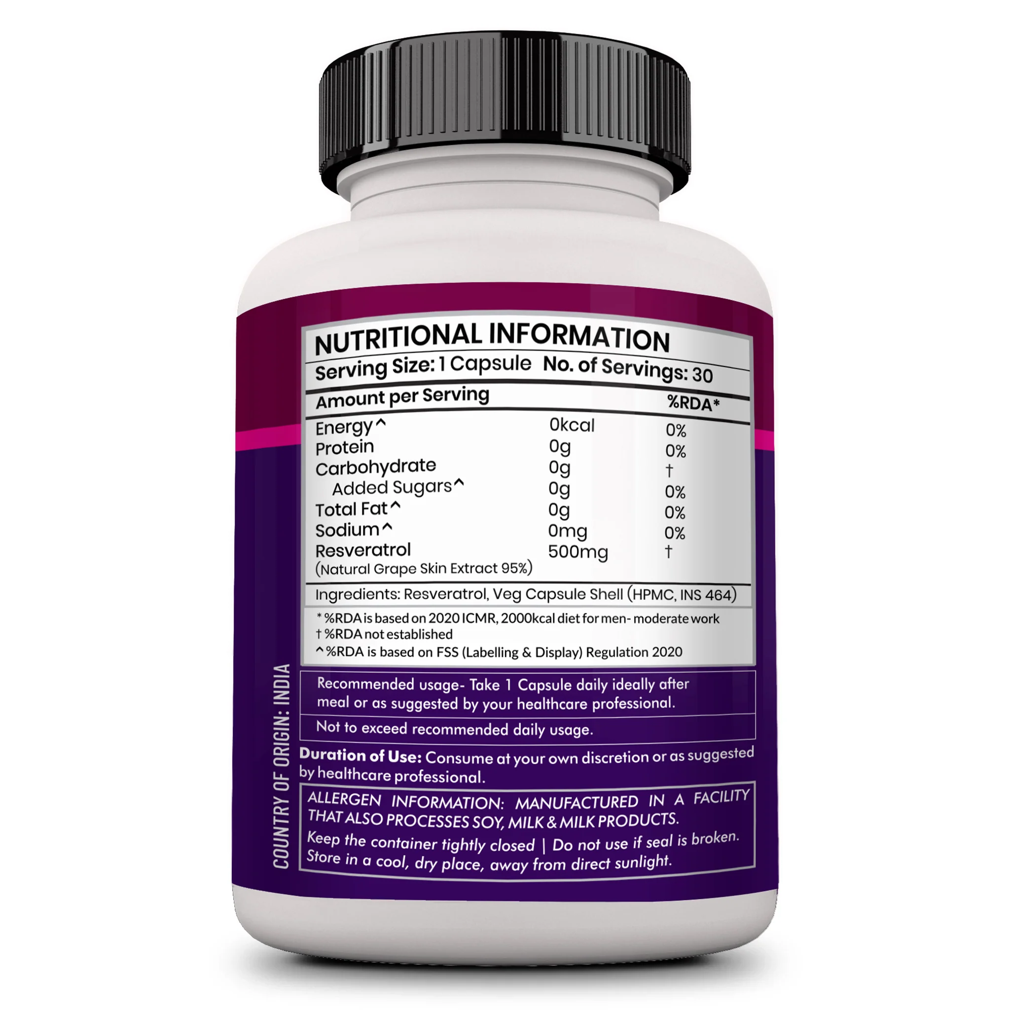 Resveratrol 500mg | Antioxidant Supplement for Heart and Cellular Health, Supports Healthy Aging - 30 Veg Capsules - Image 4