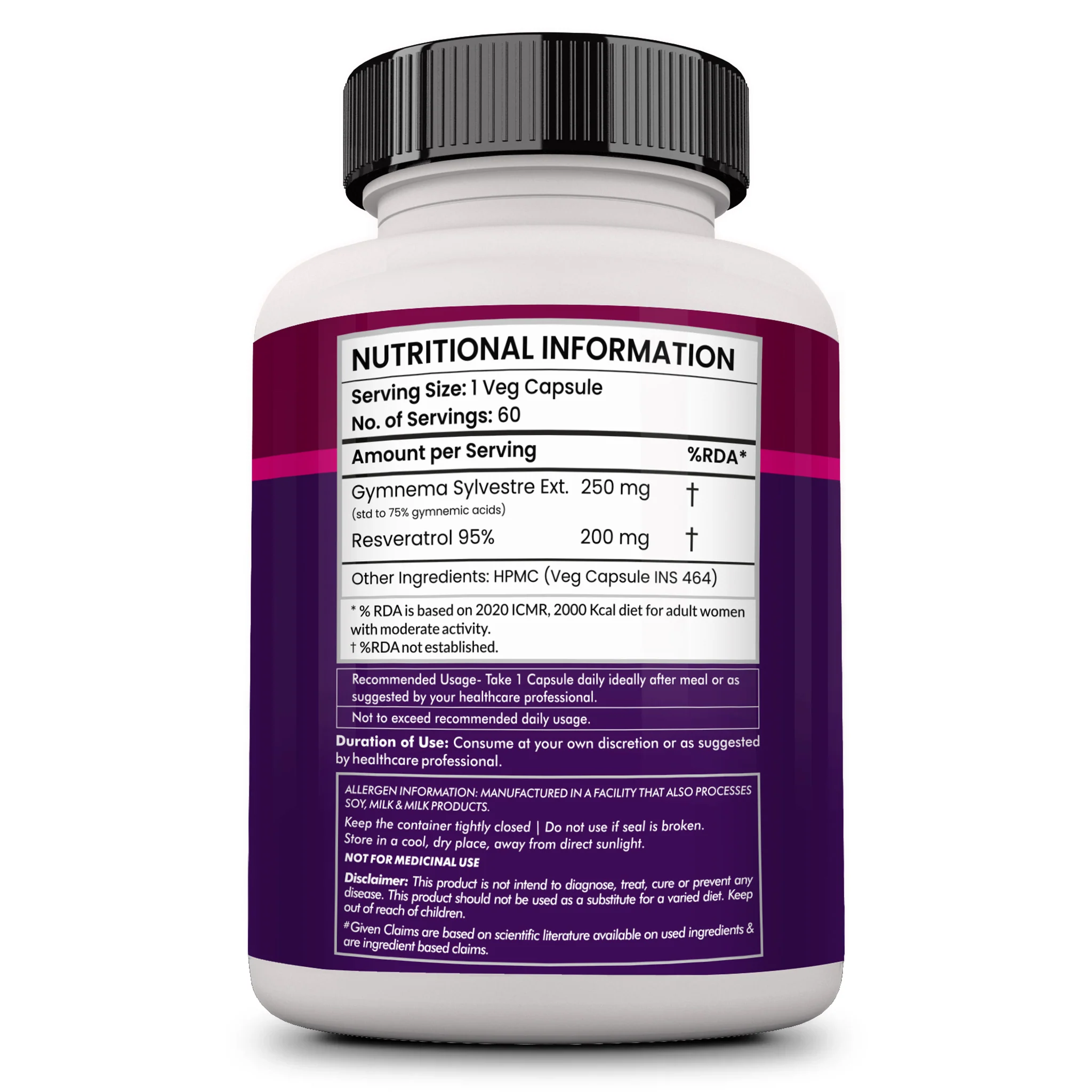 Resveratrol Plus With Gymnema Sylvestre- 60 Veg caps - Image 3