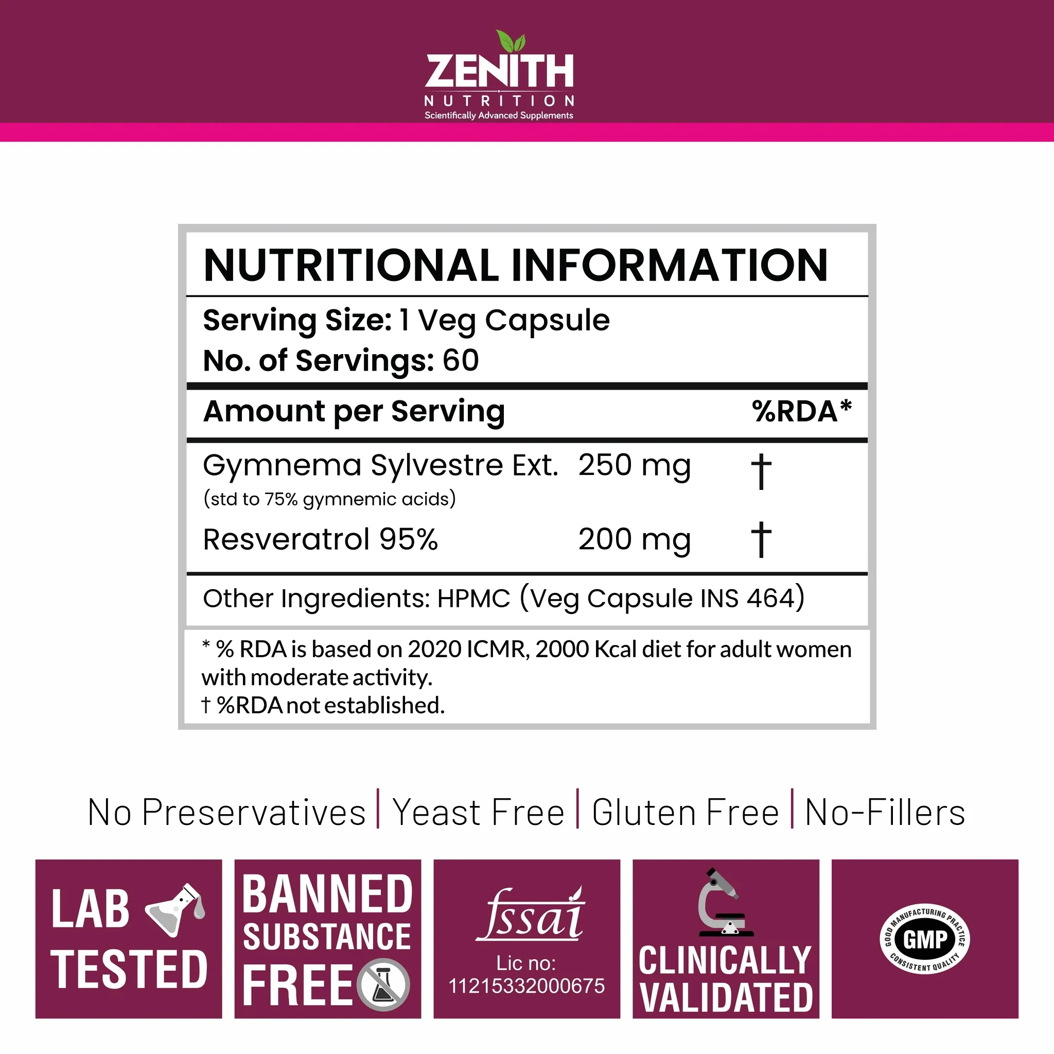 Resveratrol Plus With Gymnema Sylvestre- 60 Veg caps - Image 5