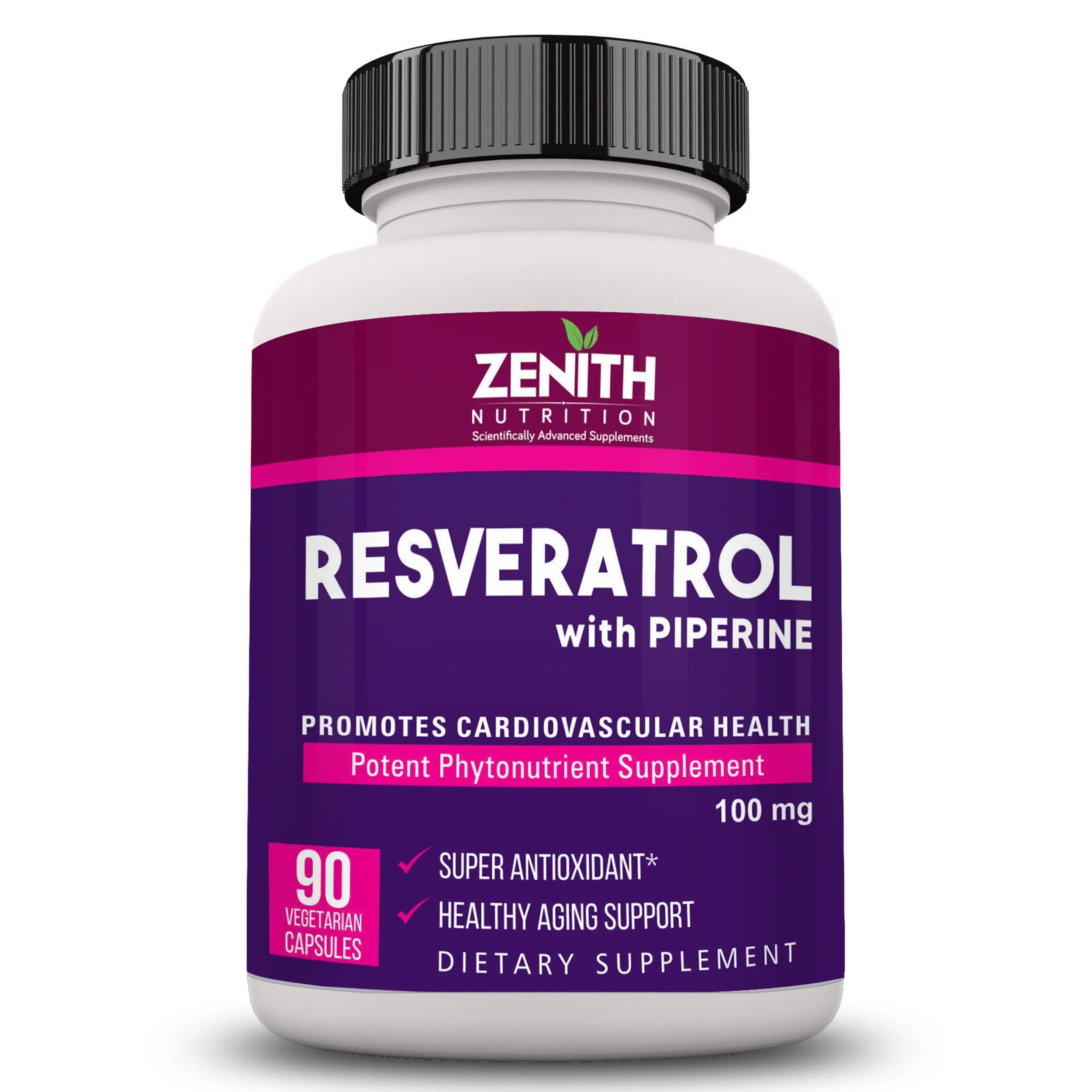 Zenith Nutrition Resveratrol with Piperine - 90 Veg Capsules | Super Antioxidant | Promotes Cardiovascular Health