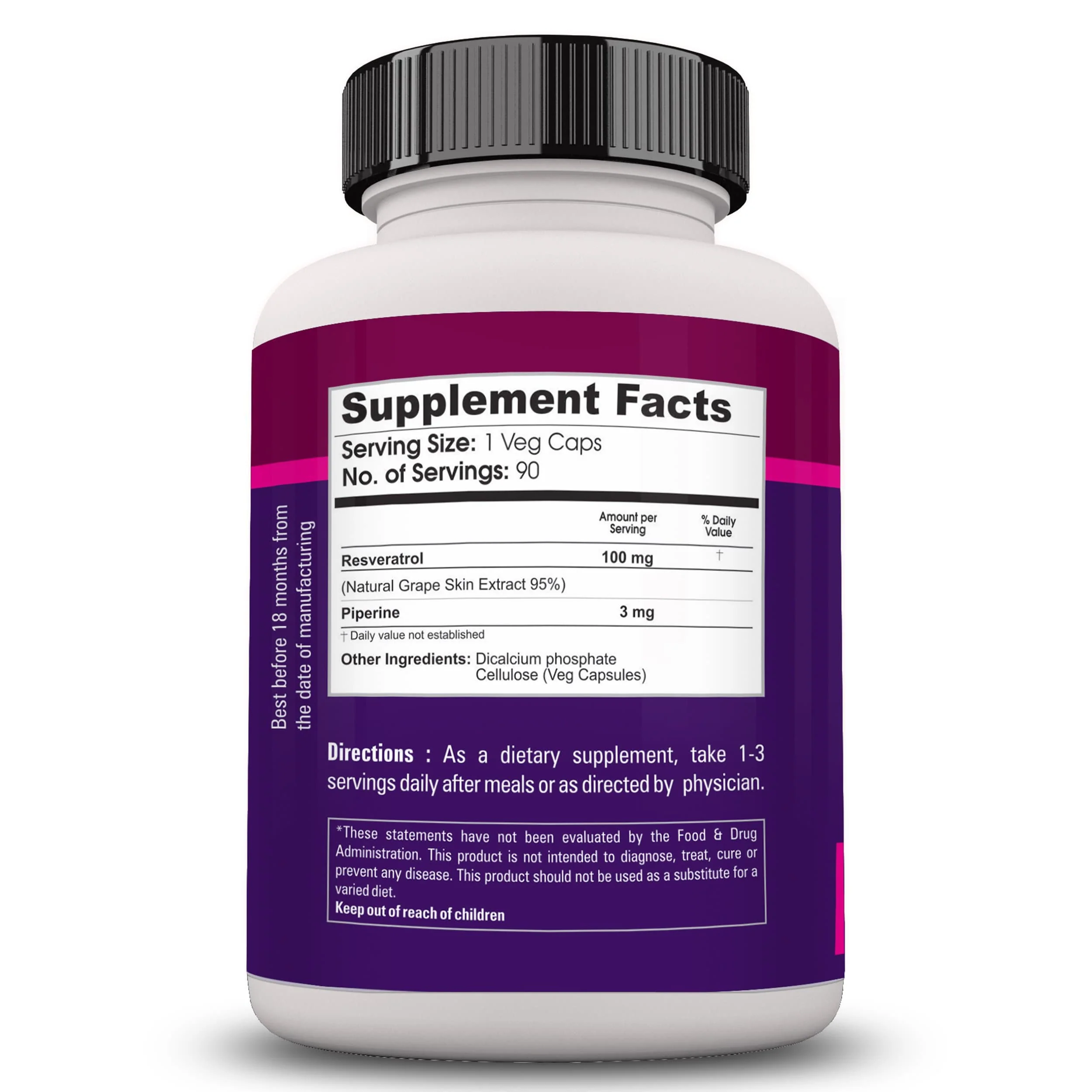Zenith Nutrition Resveratrol with Piperine - 90 Veg Capsules | Super Antioxidant | Promotes Cardiovascular Health - Image 3