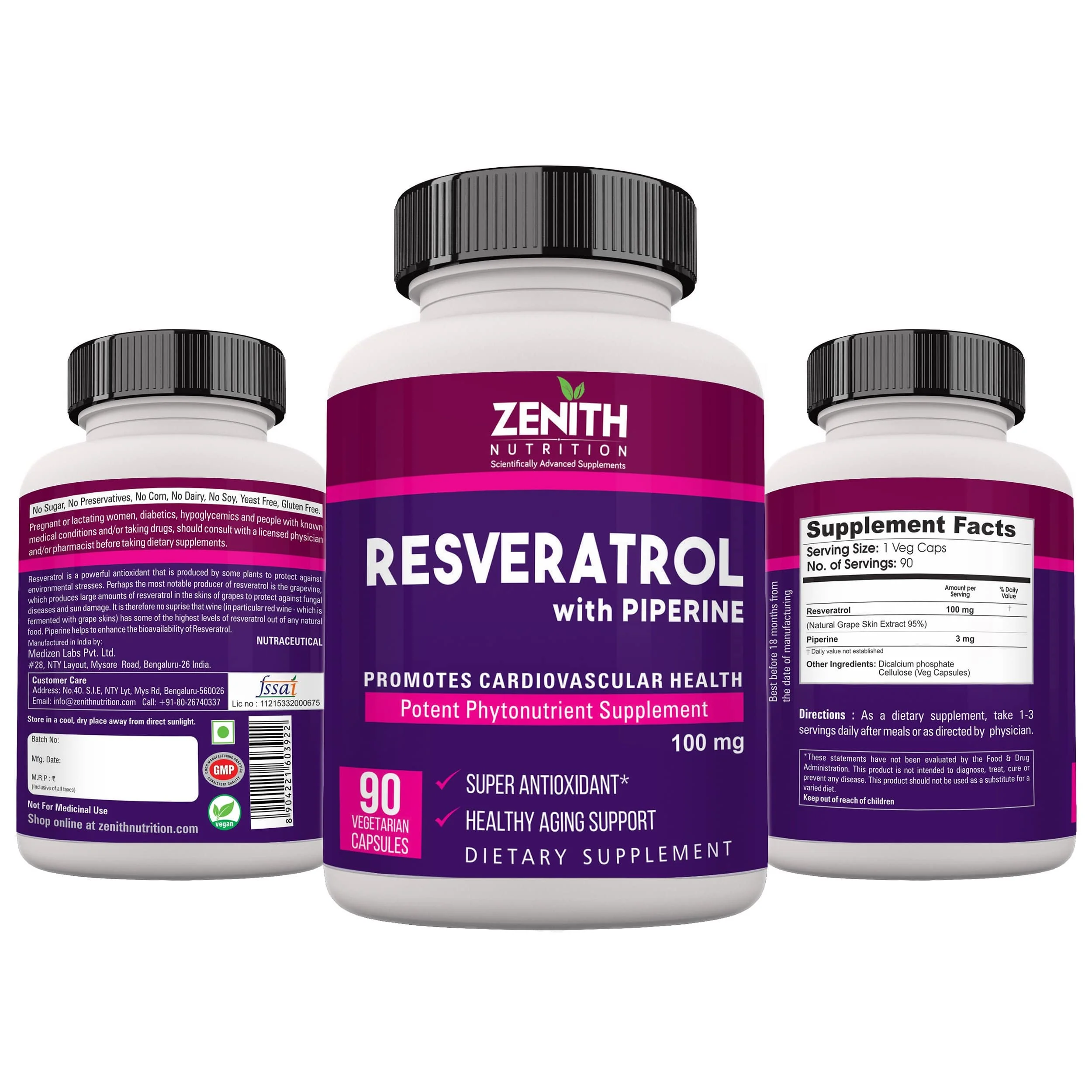 Zenith Nutrition Resveratrol with Piperine - 90 Veg Capsules | Super Antioxidant | Promotes Cardiovascular Health - Image 5