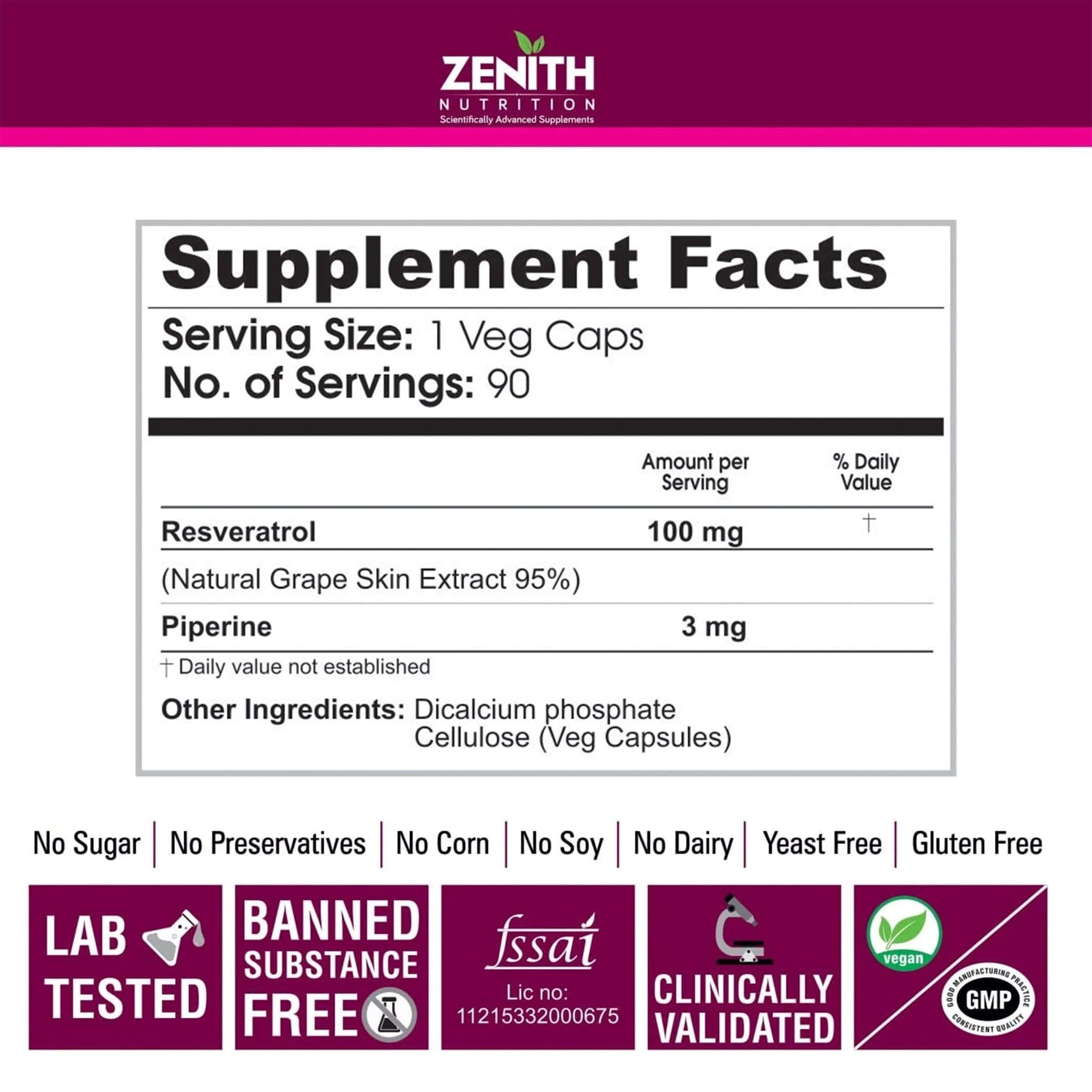 Zenith Nutrition Resveratrol with Piperine - 90 Veg Capsules | Super Antioxidant | Promotes Cardiovascular Health - Image 7