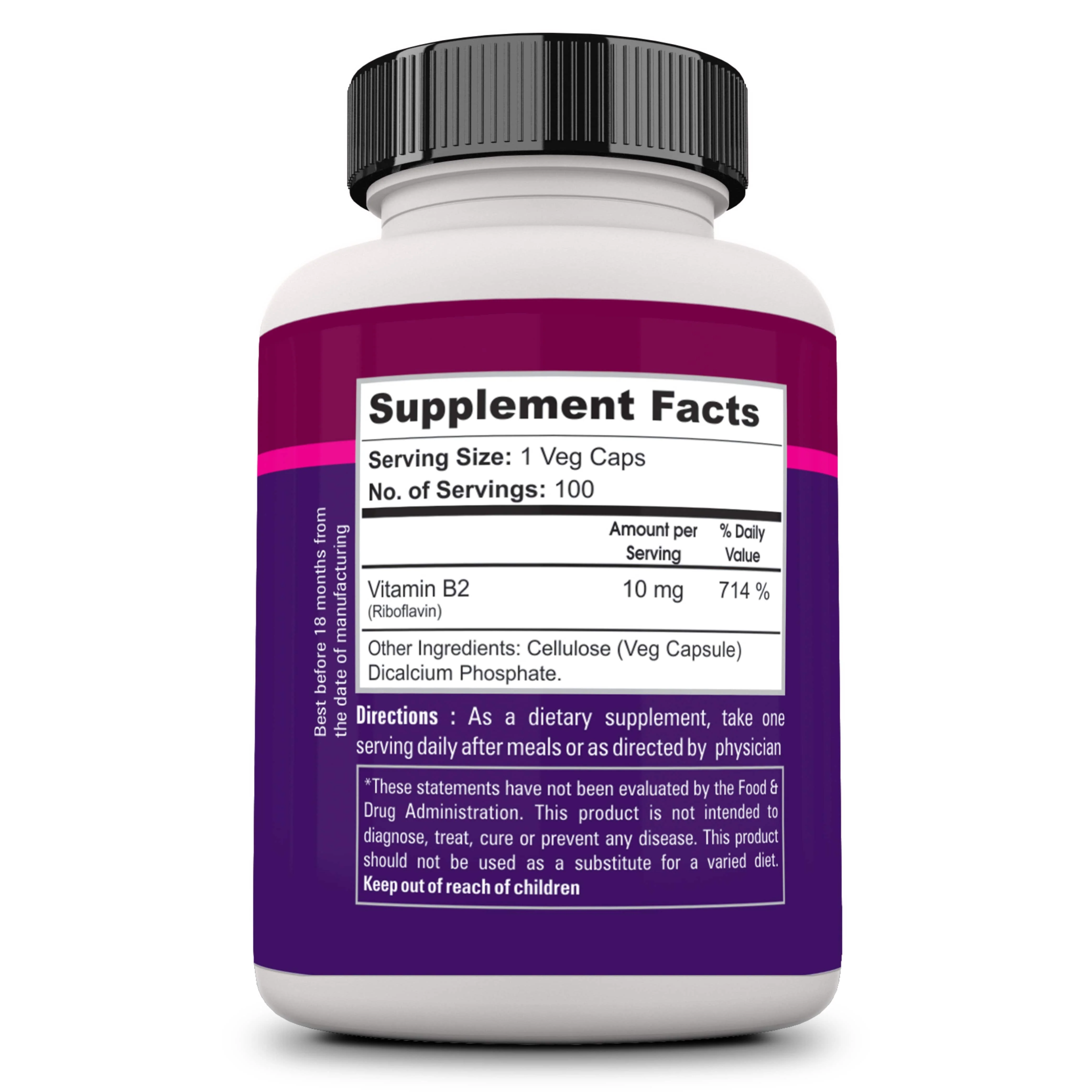 Vitamin B2 Riboflavin- 100 Veg caps - Image 3