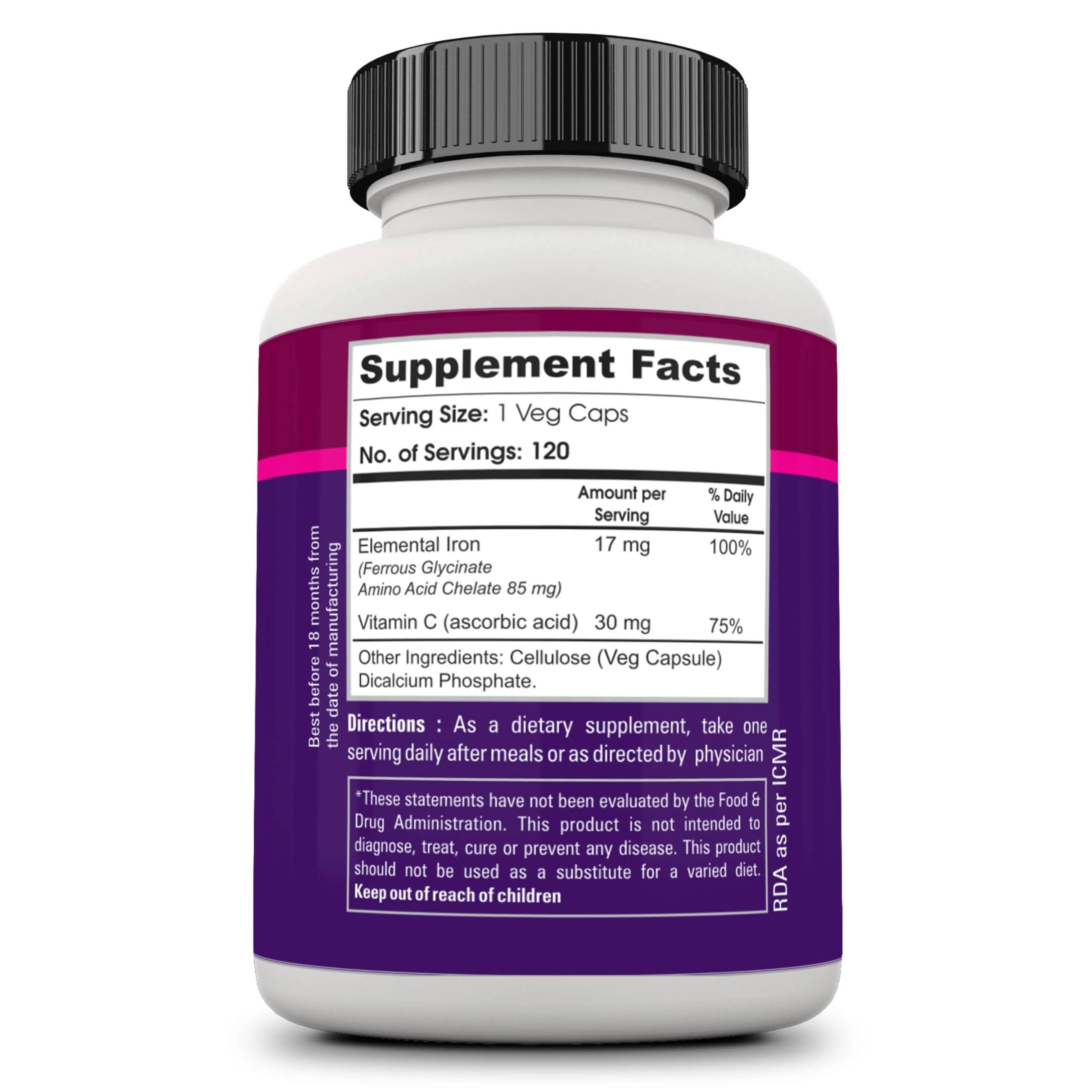 High Absorption Chelated Iron & Vitamin C - 120 Veg capsules - Image 4