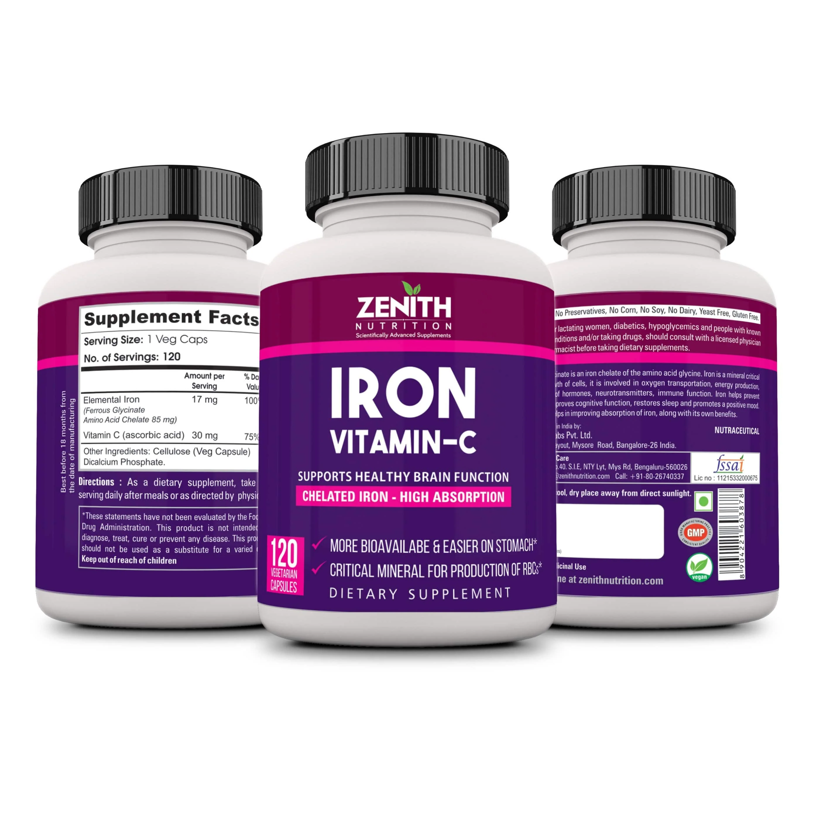 High Absorption Chelated Iron & Vitamin C - 120 Veg capsules - Image 5