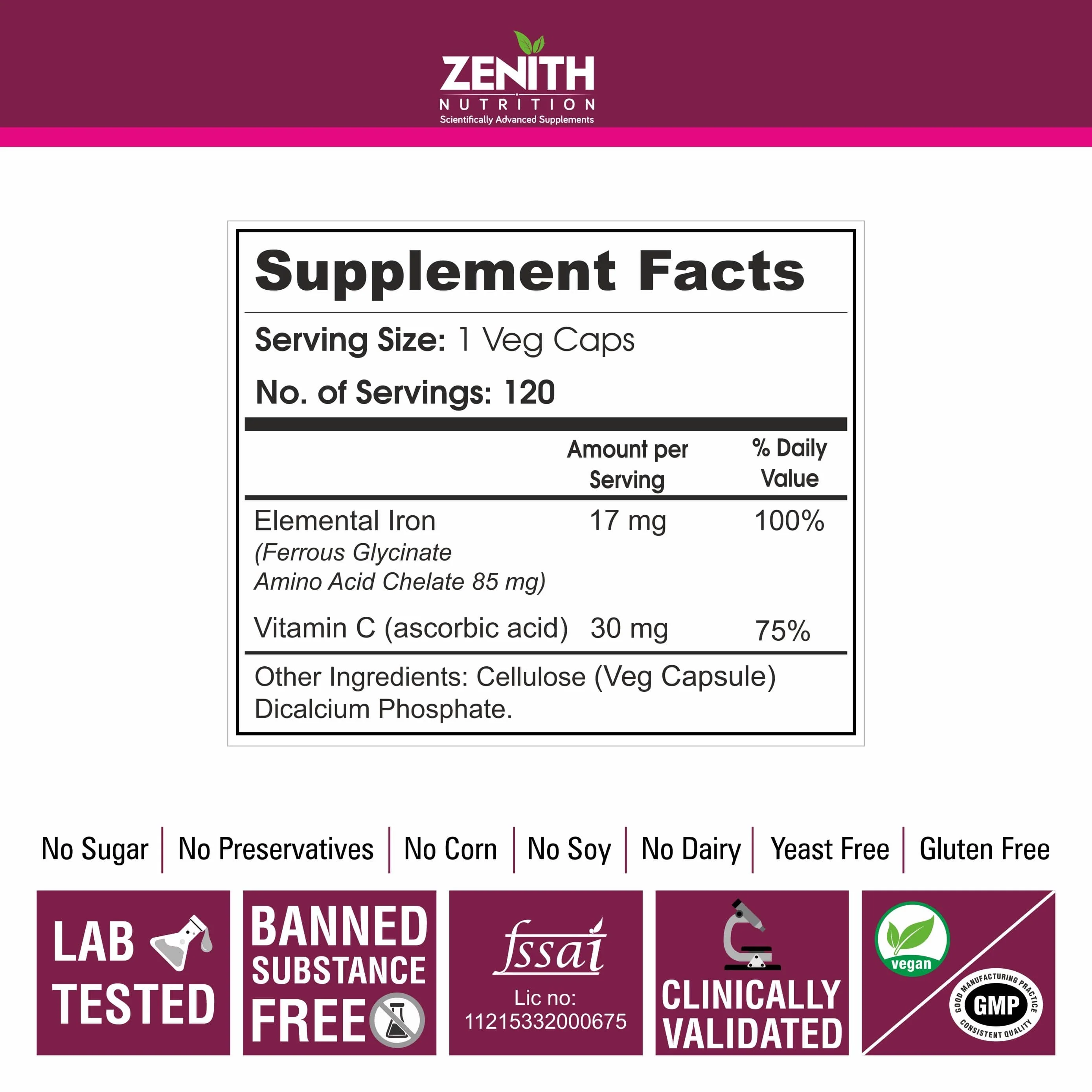High Absorption Chelated Iron & Vitamin C - 120 Veg capsules - Image 6